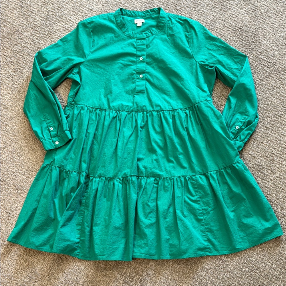 J. Crew Factory Green Tiered Sundress with Long Sleeves